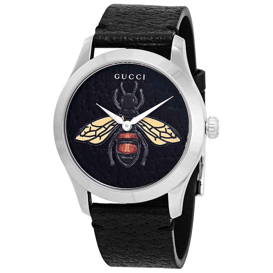 Gucci G Timeless Bee Black Dial Black Leather Strap Watch For Women - YA1264067 Buy Now By Gucci