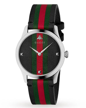Gucci G Timeless Quartz Black Dial Multicolored Black Leather Strap Watch For Men - YA1264079 Buy Now By Gucci