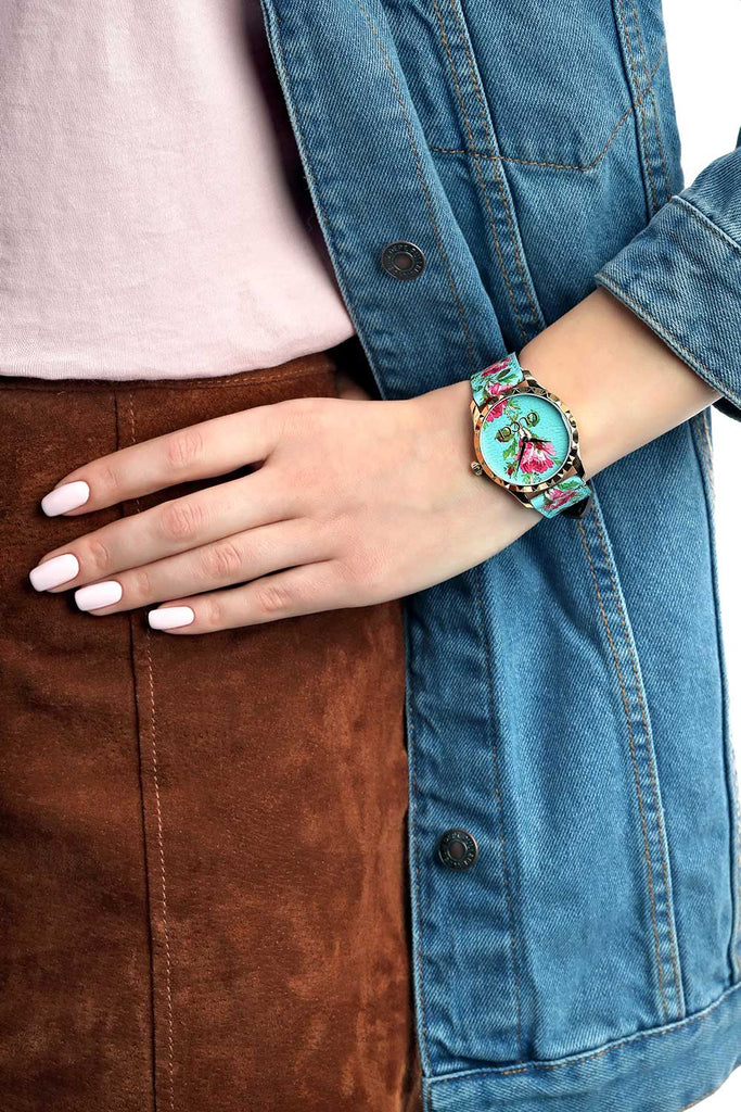 Gucci G Timeless Floral Turquoise Dial Turquoise Leather Strap Watch For Women - YA1264085 Buy Now By Gucci