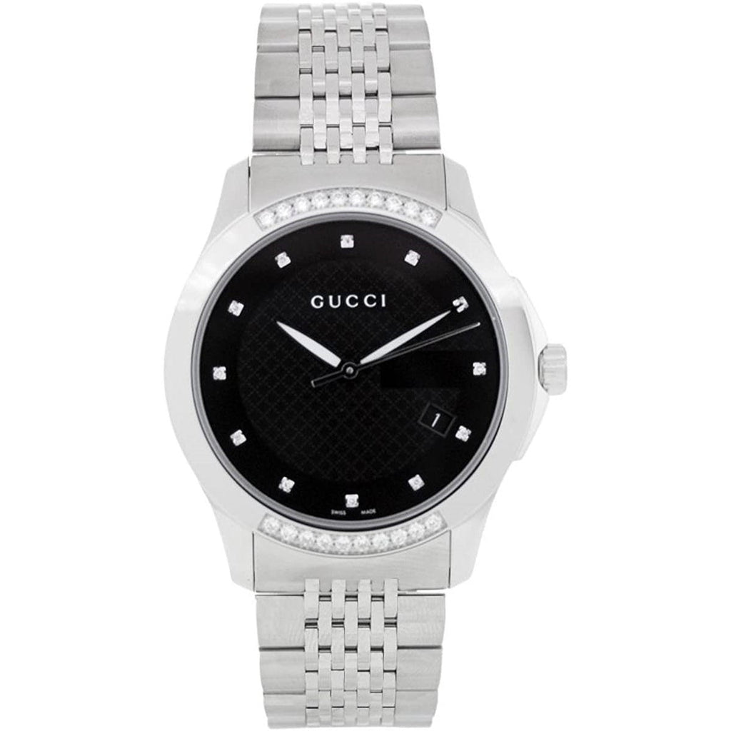 Gucci G Timeless Diamonds Black Dial Silver Steel Strap Watch For Women - YA126408 Buy Now By Gucci