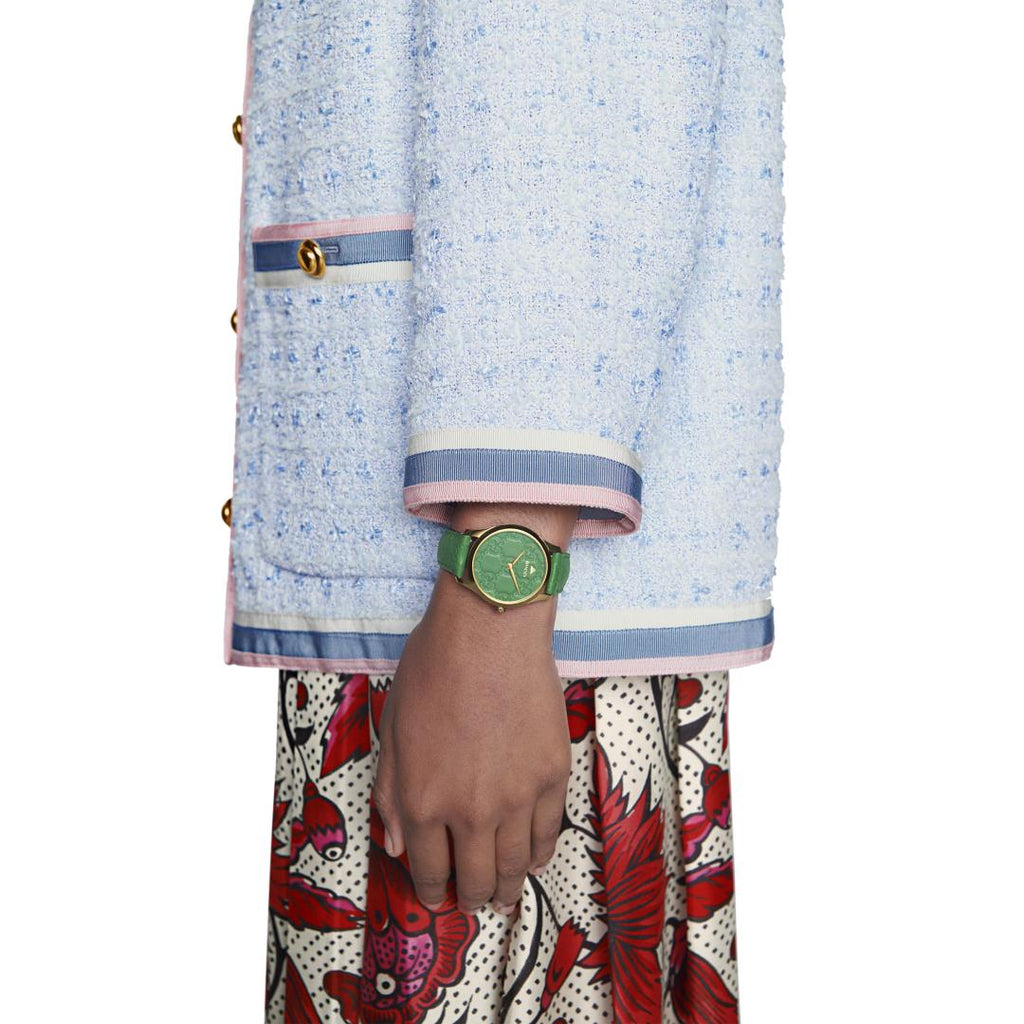Gucci G Timeless Quartz Green Dial Green Leather Strap Watch For Women - YA1264099 Buy Now By Gucci