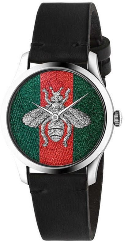 Gucci G Timeless Quartz Green & Red Dial Black Leather Strap Watch For Men - YA1264149 Buy Now By Gucci