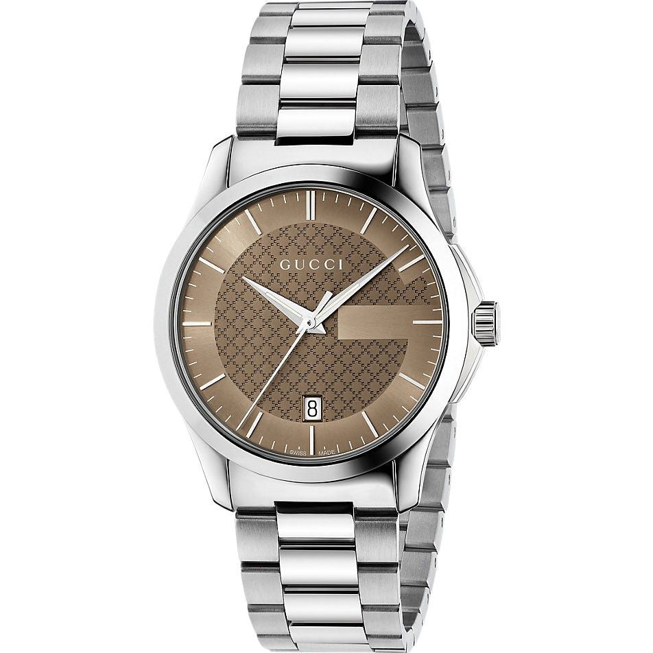 Gucci G Timeless Brown Dial Silver Steel Strap Watch For Men - YA126445 Buy Now By Gucci