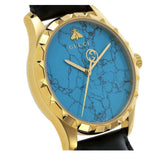 Gucci G Timeless Turquoise Blue Dial Black Leather Strap Watch For Men - YA126462 Buy Now By Gucci