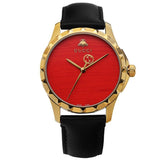Gucci G Timeless Coral Red Dial Black Leather Strap Watch For Men - YA126464 Buy Now By Gucci