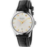 Gucci G Timeless Automatic Silver Dial Black Leather Strap Unisex Watch - YA126468 Buy Now By Gucci