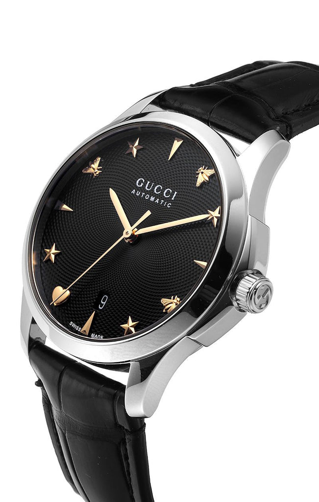 Gucci G Timeless Automatic Black Dial Black Leather Strap Watch For Women - YA126469 Buy Now By Gucci