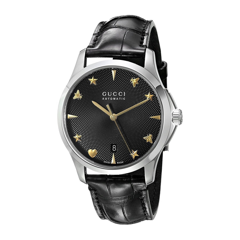 Gucci G Timeless Automatic Black Dial Black Leather Strap Watch For Women - YA126469 Buy Now By Gucci