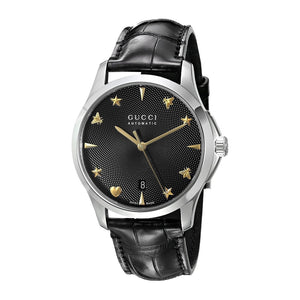 Gucci G Timeless Automatic Black Dial Black Leather Strap Watch For Women - YA126469 Buy Now By Gucci