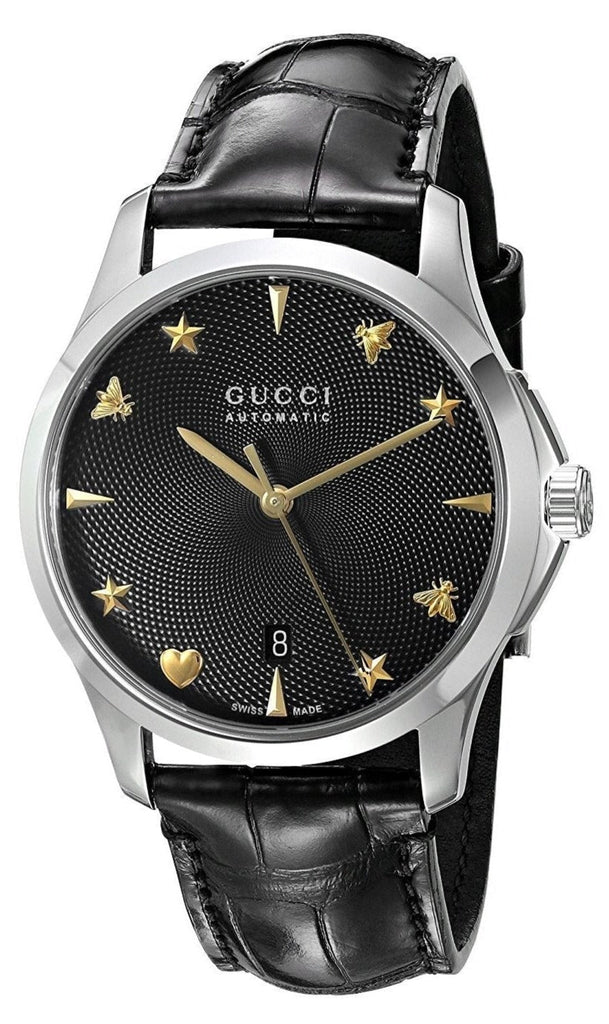 Gucci G Timeless Automatic Black Dial Black Leather Strap Watch For Women - YA126469 Buy Now By Gucci