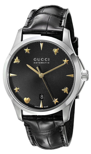 Gucci G Timeless Automatic Black Dial Black Leather Strap Watch For Women - YA126469 Buy Now By Gucci