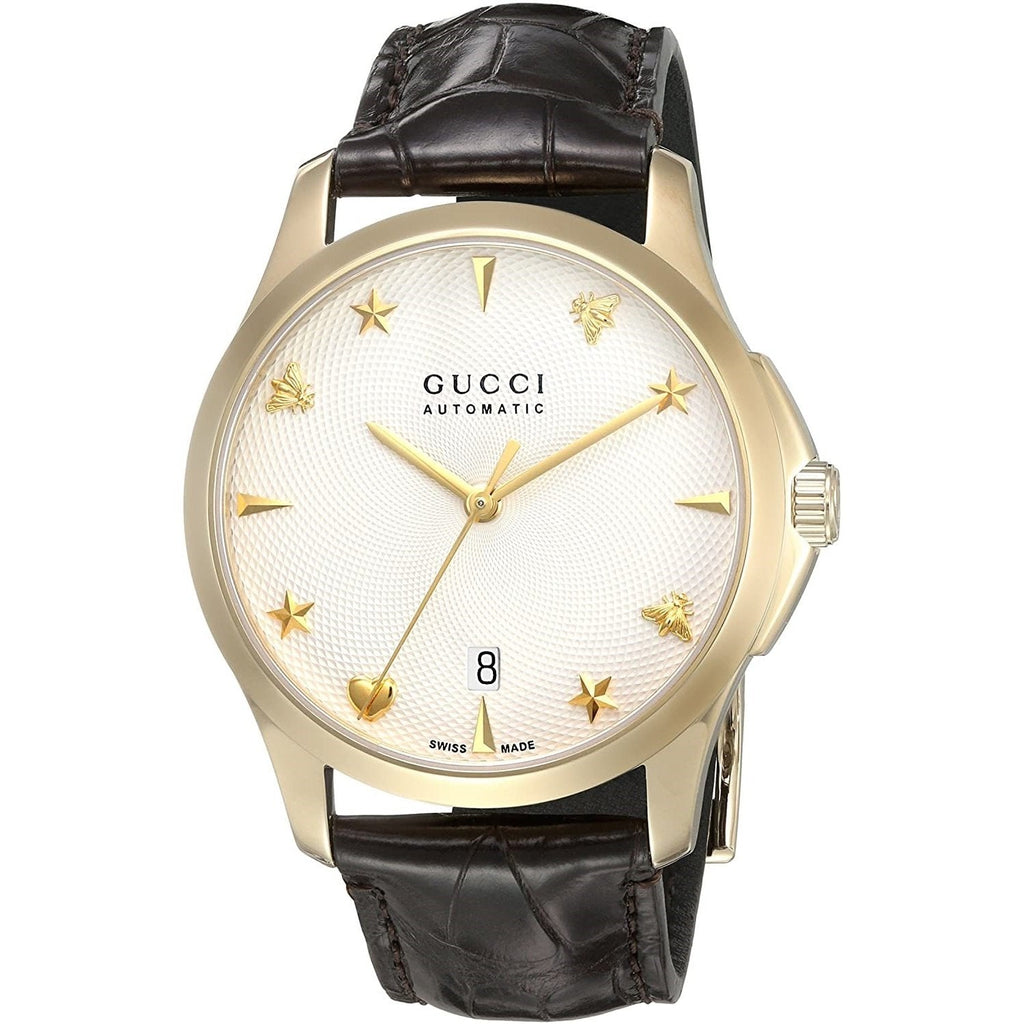 Gucci G Timeless Silver Dial Brown Leather Strap Watch for Men - YA126470 Buy Now By Gucci