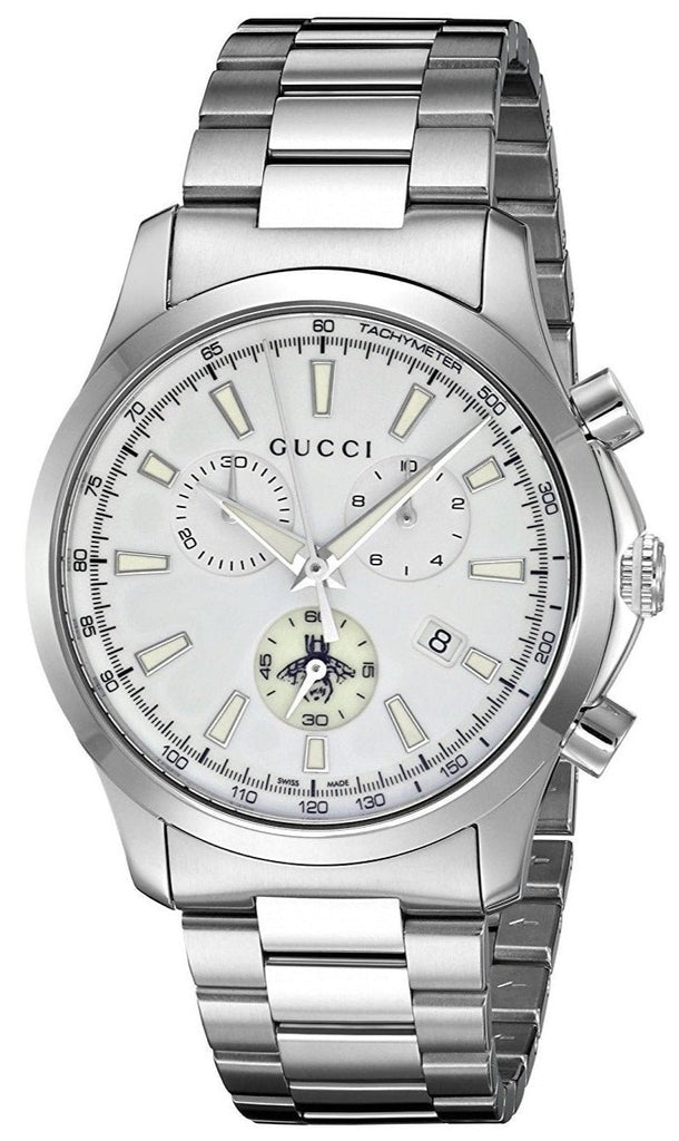 Gucci G Timeless Chronograph White Dial Silver Steel Strap Watch For Men - YA126472 Buy Now By Gucci