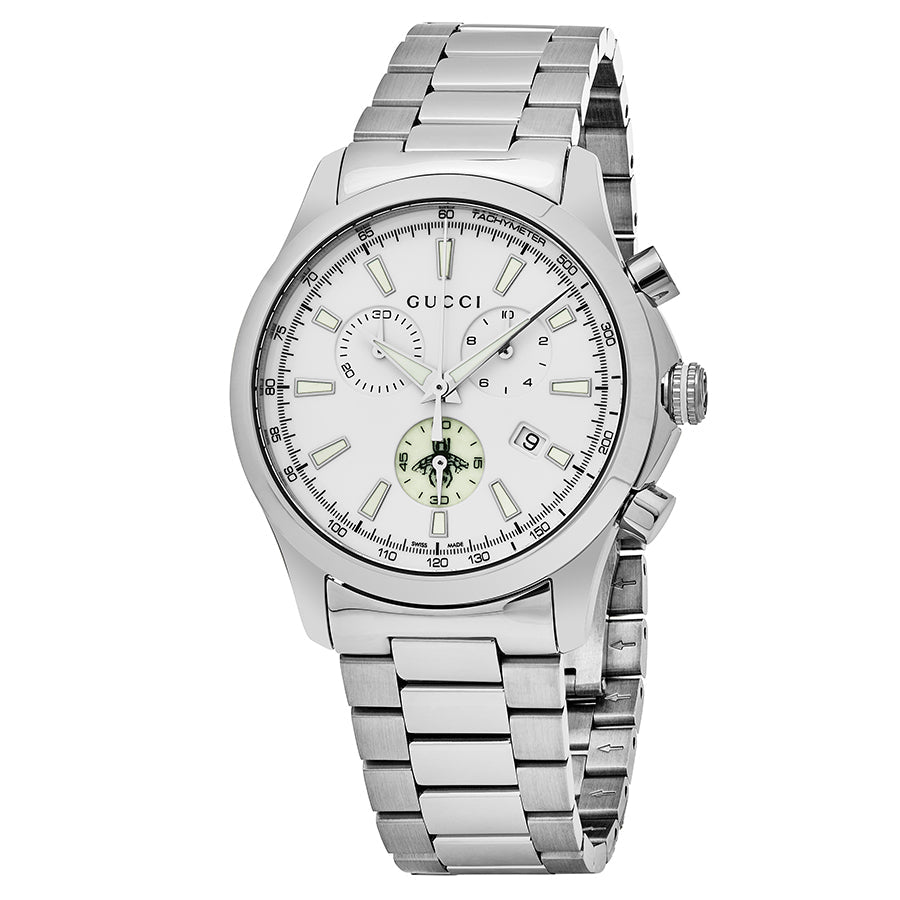 Gucci G Timeless Chronograph White Dial Silver Steel Strap Watch For Men - YA126472 Buy Now By Gucci