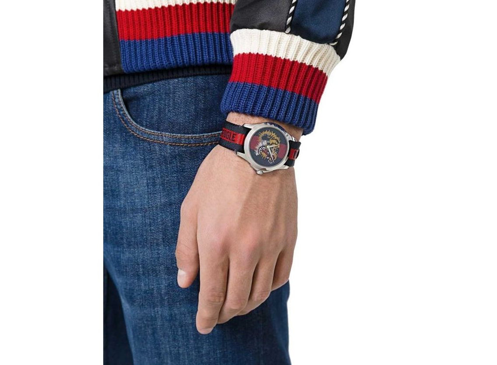 Gucci G Timless Le Marche Des Merveilles Blue & Red Dial Blue & Red Nylon Strap Unisex Watch - YA126495 Buy Now By Gucci