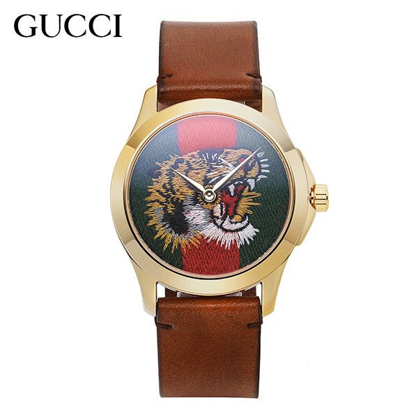Gucci Le Marche Des Merveilles Red & Green Dial Brown Leather Strap Unisex Watch - YA126497 Buy Now By Gucci