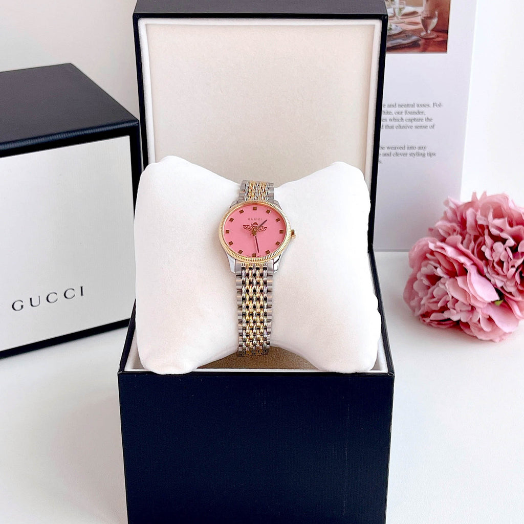 Gucci G Timeless Quartz Pink Dial Two Tone Steel Strap Watch For Women - YA1265030 Buy Now By Gucci