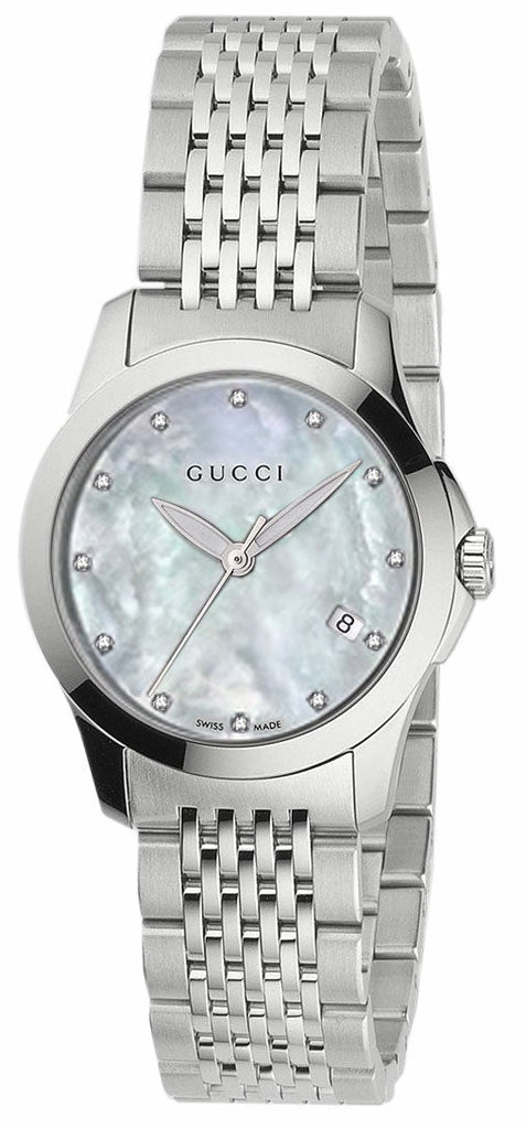Gucci G Timeless Diamonds Mother of Pearl Dial Silver Steel Strap Watch For Women - YA126504 Buy Now By Gucci