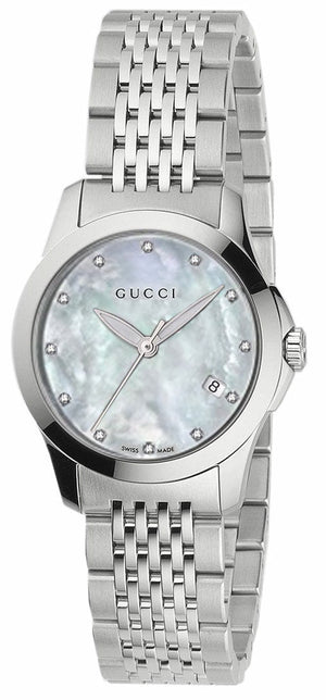 Gucci G Timeless Diamonds Mother of Pearl Dial Silver Steel Strap Watch For Women - YA126504 Buy Now By Gucci