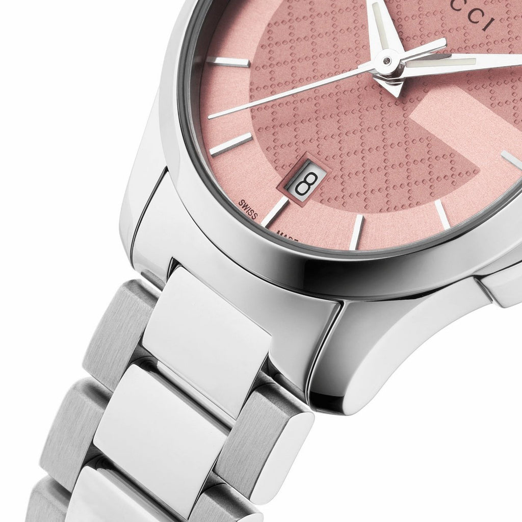 Gucci G Timeless Pink Dial Silver Steel Strap Watch For Women - YA126524 Buy Now By Gucci