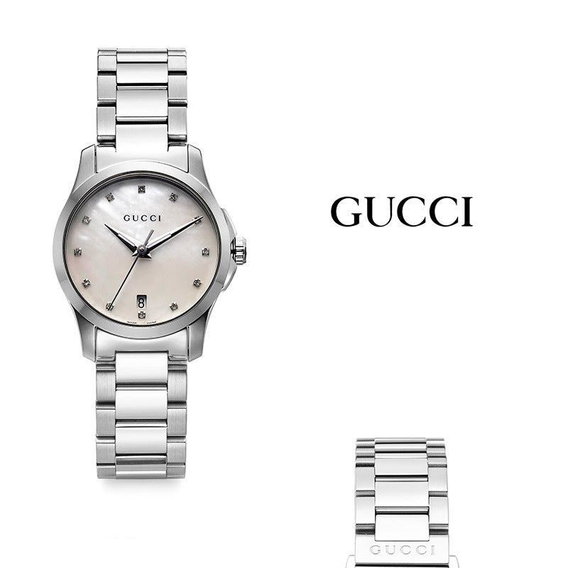 Gucci G Timeless Diamonds Mother of Pearl Dial Silver Steel Strap Watch For Women - YA126542 Buy Now By Gucci