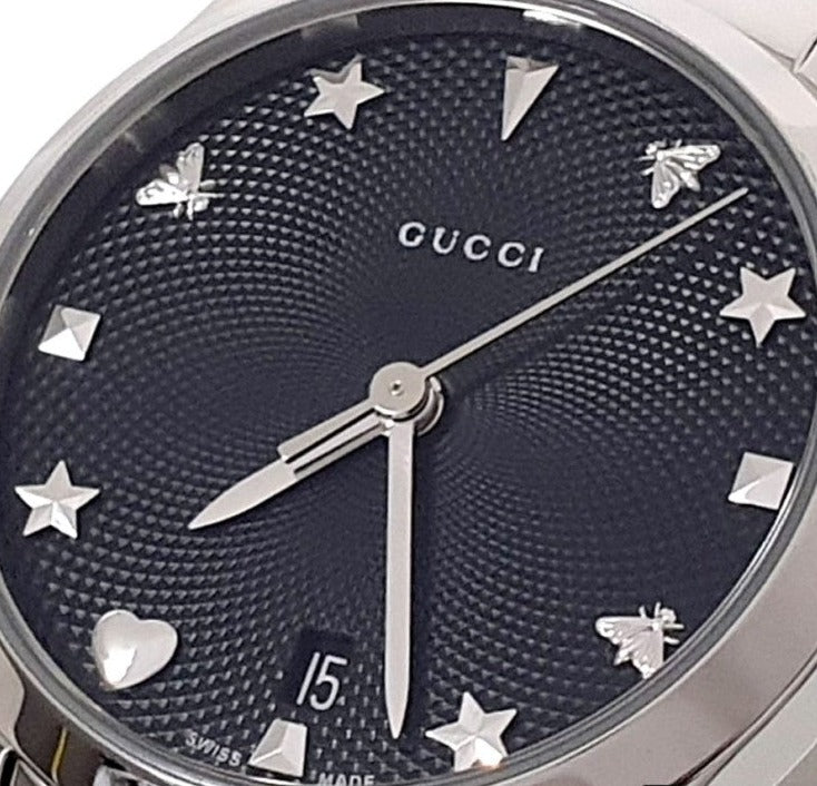 Gucci G Timeless Black Dial Silver Steel Strap Watch For Women - YA126573A Buy Now By Gucci