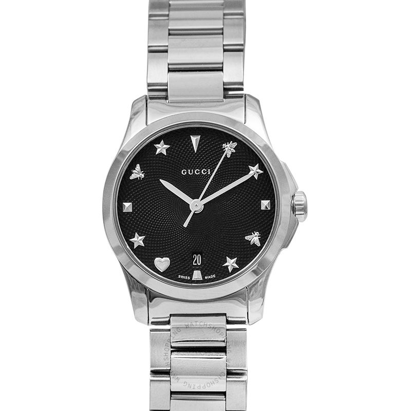 Gucci G Timeless Black Dial Silver Steel Strap Watch For Women - YA126573A Buy Now By Gucci