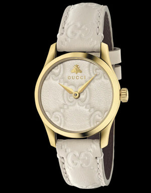 Gucci G Timeless Quartz White Dial White Leather Strap Watch For Women - YA126580A Buy Now By Gucci