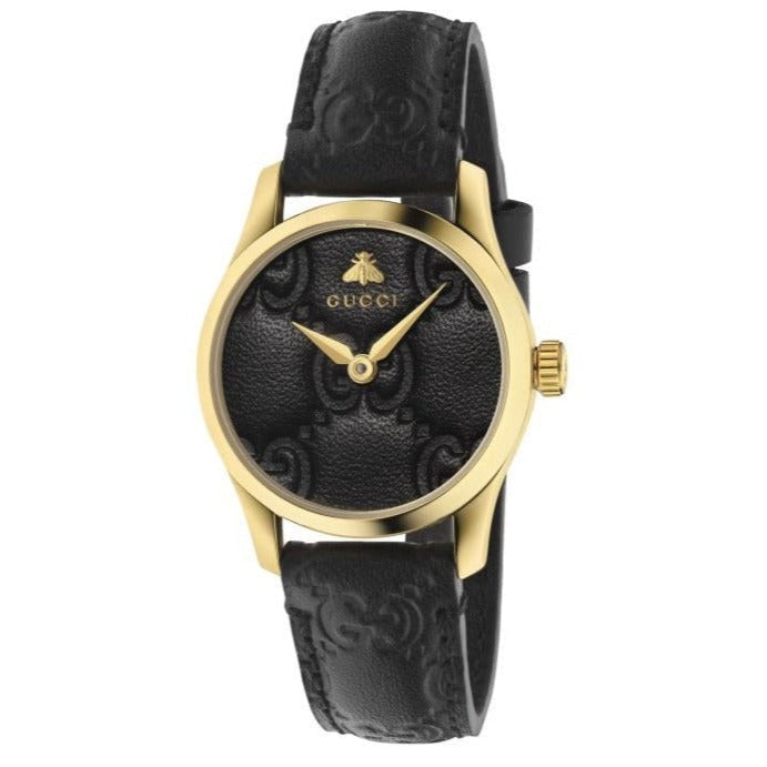 Gucci G Timeless Quartz Black Dial Black Leather Strap Watch For Women - YA126581A Buy Now By Gucci