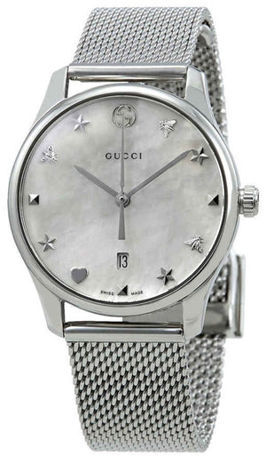 Gucci G-Timeless Mother of Pearl Dial Silver Mesh Bracelet Watch For Women - YA126583 Buy Now By Gucci