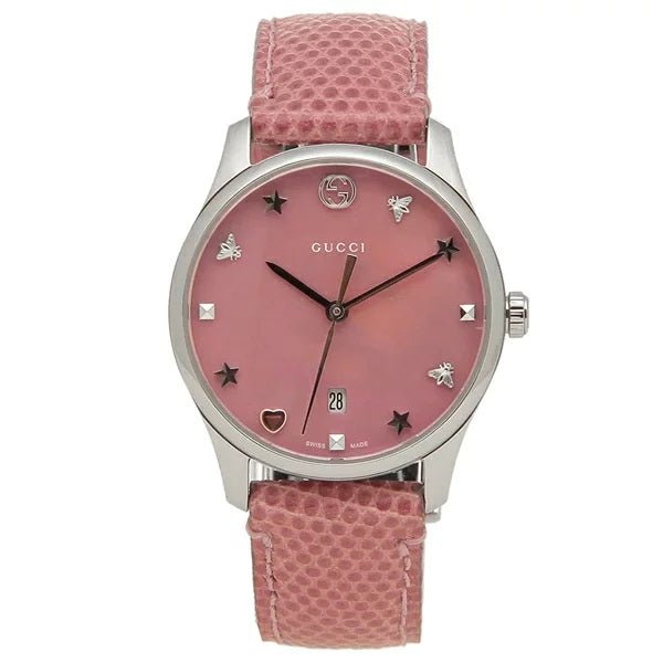 Gucci G-Timeless Pink Mother of Pearl Dial Pink Leather Strap Watch For Women - YA126586 Buy Now By Gucci