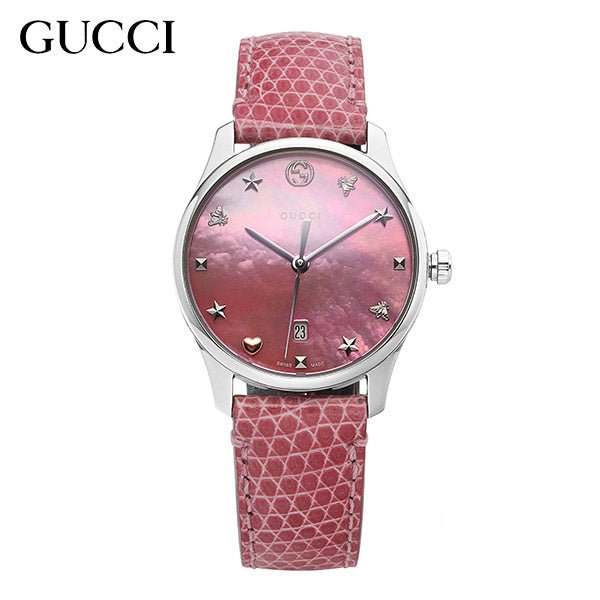 Gucci G-Timeless Pink Mother of Pearl Dial Pink Leather Strap Watch For Women - YA126586 Buy Now By Gucci