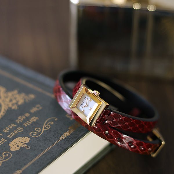 Gucci G Frame White Dial Red Leather Strap Watch For Women - YA128524 Buy Now By Gucci