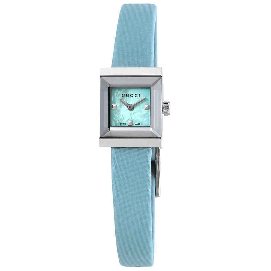 Gucci G-Frame Pastel Blue Mother of Pearl Dial Blue Leather Strap Watch For Women - YA128531 Buy Now By Gucci