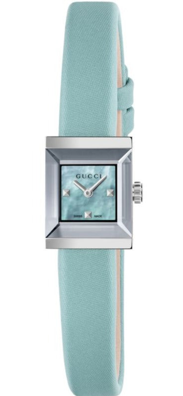 Gucci G-Frame Pastel Blue Mother of Pearl Dial Blue Leather Strap Watch For Women - YA128531 Buy Now By Gucci