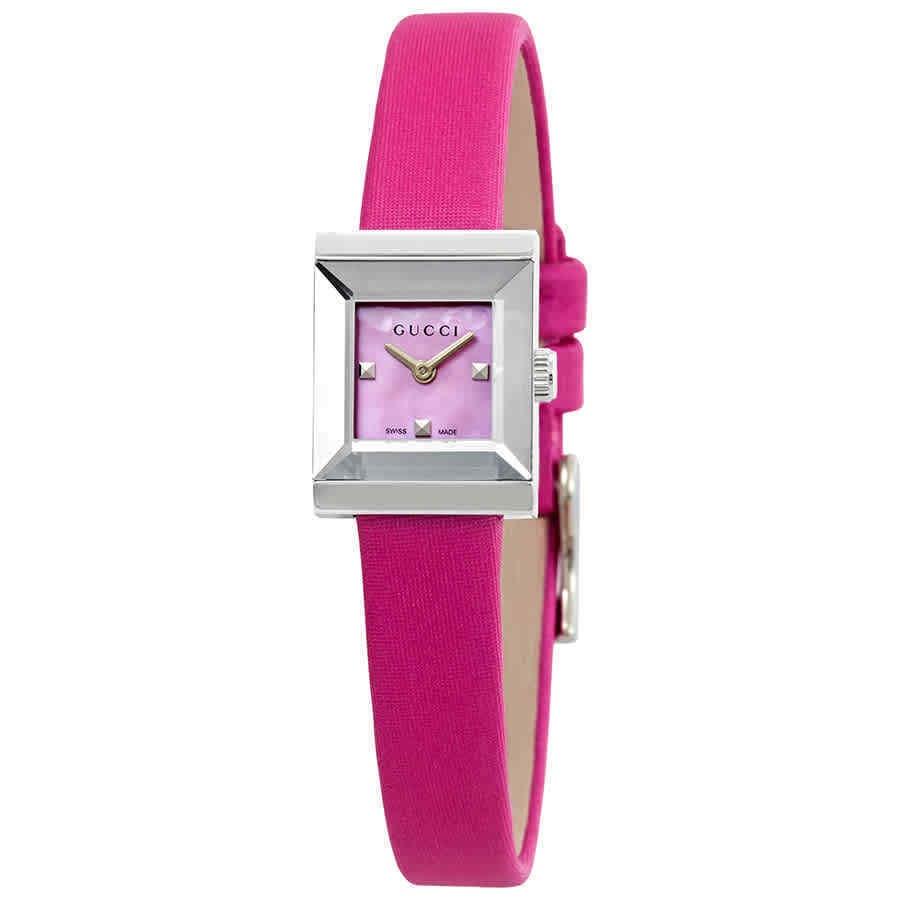 Gucci G-Frame Square Fuchsia Mother of Pearl Dial Fuchsia Leather Strap Watch For Women - YA128533 Buy Now By Gucci