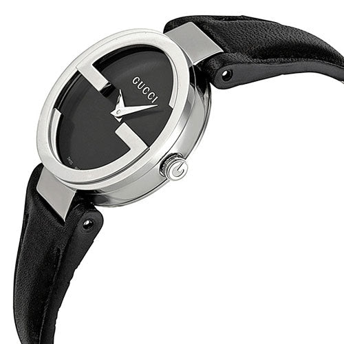 Gucci G Interlocking Black Dial Black Leather Strap Watch For Women - YA133501 Buy Now By Gucci