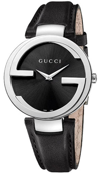 Gucci G Interlocking Black Dial Black Leather Strap Watch For Women - YA133501 Buy Now By Gucci