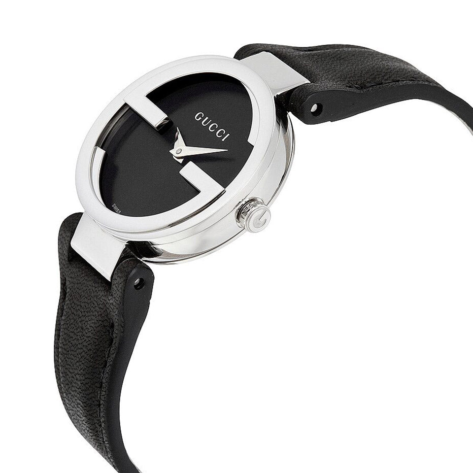 Gucci G Interlocking Black Dial Black Leather Strap Watch For Women - YA133501 Buy Now By Gucci