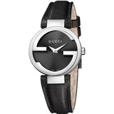 Gucci G Interlocking Black Dial Black Leather Strap Watch For Women - YA133501 Buy Now By Gucci
