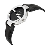 Gucci G Interlocking Black Dial Black Leather Strap Watch For Women - YA133501 Buy Now By Gucci