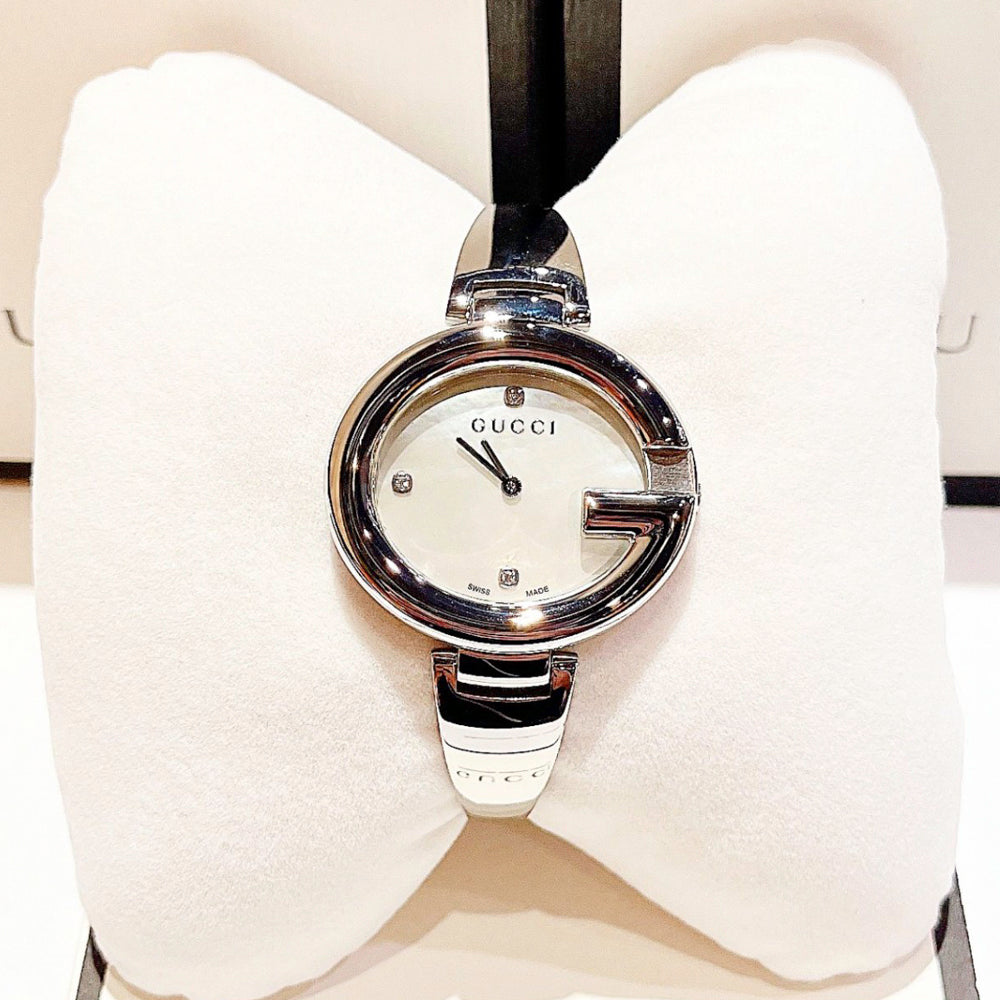 Gucci Guccissima Diamonds Mother of Pearl Dial Silver Steel Strap Watch For Women - YA134303 Buy Now By Gucci