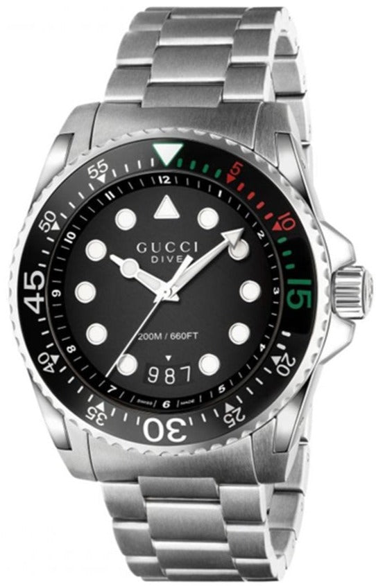 Gucci Dive Analog Black Dial Silver Steel Strap Watch For Men - YA136208 Buy Now By Gucci