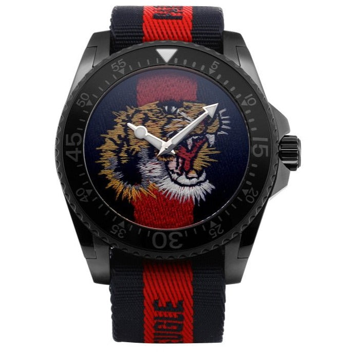 Gucci Dive Tiger Blue and Red Dial Blue Red Blue Nylon Strap Watch For Men - YA136215 Buy Now By Gucci