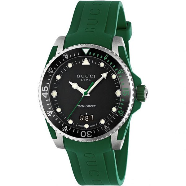 Gucci Dive Black Dial Green Rubber Strap Watch For Men - YA136310 Buy Now By Gucci