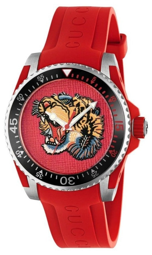 Gucci Dive Quartz Red Dial Red Rubber Strap Watch For Men - YA136315 Buy Now By Gucci