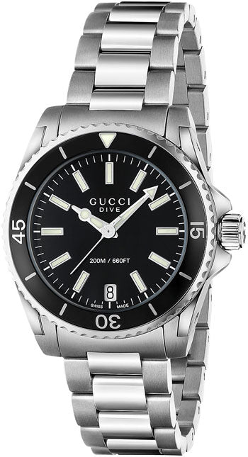 Gucci Dive Black Dial Silver Steel Strap Watch For Women - YA136403 Buy Now By Gucci