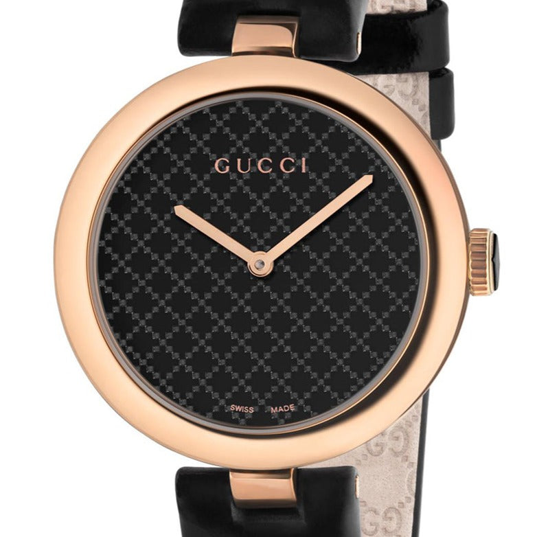 Gucci Diamantissima Quartz Black Dial Black Leather Strap Watch for Women - YA141401 Buy Now By Gucci