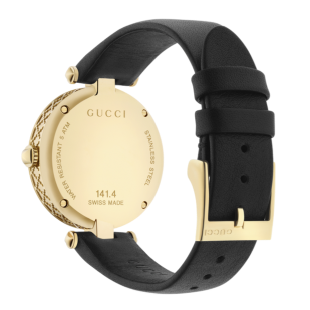 Gucci Diamantissima Quartz Mother of Pearl Dial Black Leather Strap Watch for Women - YA141404 Buy Now By Gucci