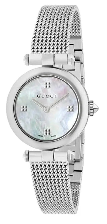 Gucci Diamantissima Quartz Diamonds Mother of Pearl Dial Silver Mesh Bracelet Watch for Women - YA141504 Buy Now By Gucci